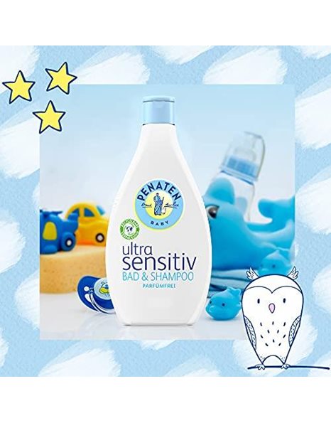Penaten Ultra Sensitive Bath & Shampoo 400 ml / Mild Wash Gel without Perfume for Gentle Bathing and Washing of Skin and Hair / Also Suitable for Allergy Sufferers 400 ml