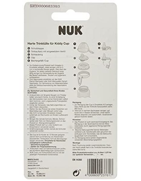 NUK 10255311 Hard Drinking Spout for Kiddy Cup, Bite-Resistant, Smooth and Leak-Proof, from 12 Months, BPA White