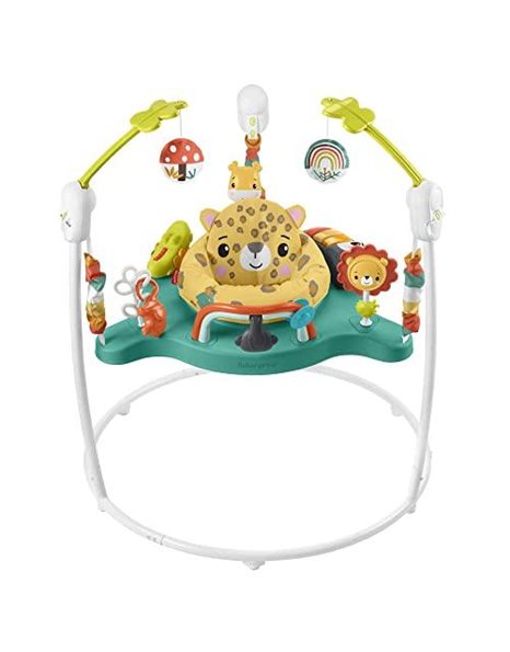 Fisher-Price Jumperoo Baby Activity Center with Lights Sounds and Music, Interactive Baby Bouncer, Leaping Leopard, HND47