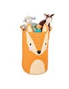 Relaxdays Toy Box, Children, Fox Design, HxD: 56 x 35cm, Clothes, Tidy, Round, Storage, Open, Cream/Orange