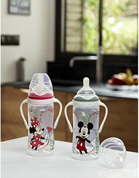 Tigex 3-Speed Bottle with Removable Handles | + 6 Months | 300 ml | Silicone Teat | Anti-Colic | BPA Free | Disney Minnie Mouse