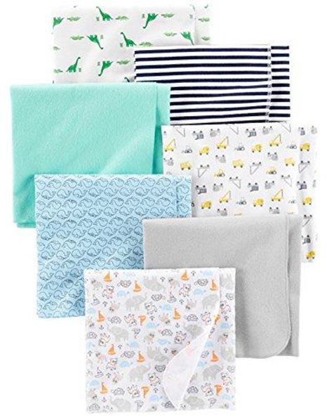 Simple Joys by Carters Baby 7-Pack Flannel Receiving Blankets, Mint Green/Blue/White, One Size (Pack of 7)