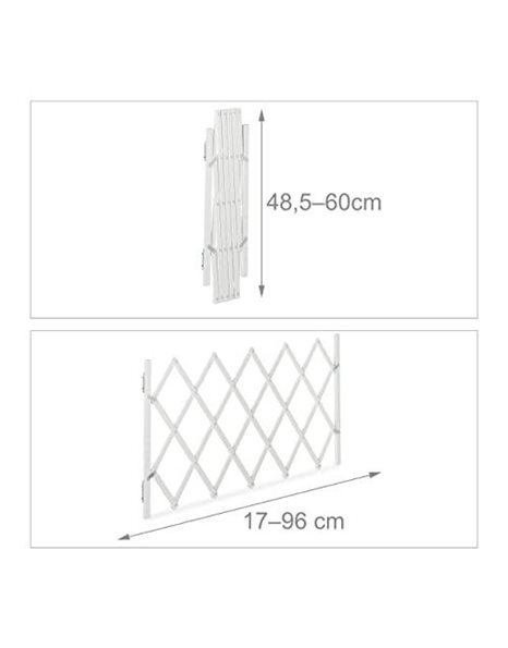 Relaxdays Safety Gate, Dog Barrier, Extendable up to 96 cm, 48.5-60 cm high, Bamboo & Iron, Stairs & Doors Guard, White