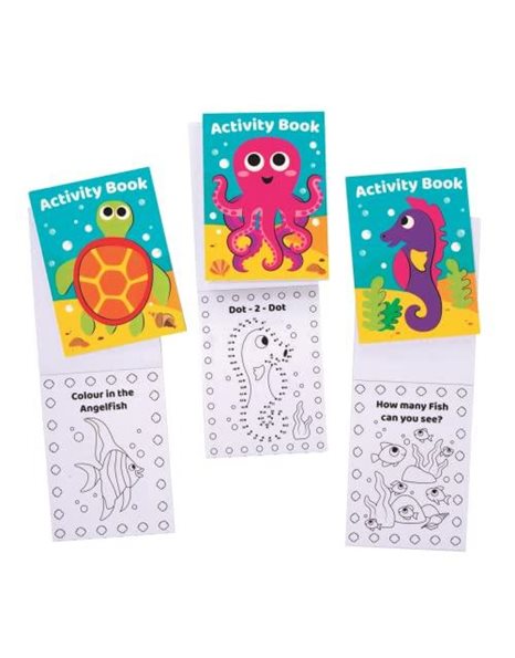 Baker Ross FE529 Sealife Mini Actvity Books - Pack of 12, Includes Puzzles, Stickers, Dot to Dot and Colouring Pages for Kids