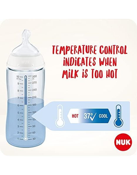 NUK First Choice + Baby Bottle for 0-6 Months, Temperature Control Indicator, 300ml Bottle with Anti-Colic Valve, BPA Free, Disney Winnie the Pooh Silicone Teat