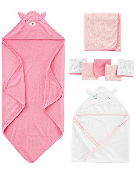 Simple Joys by Carters Baby Girls 8-Piece Towel and Flannel Set, Pink/White, One Size