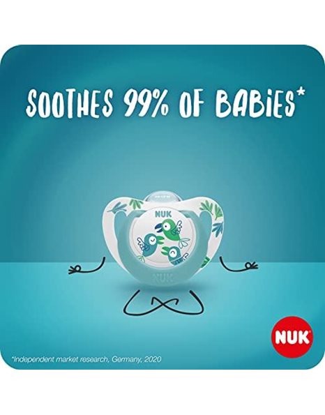NUK Star Baby Dummy | 0-6 Months | Day & Night Soothers | BPA-Free Silicone | Blue Koala | 2 Count