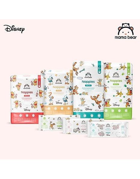 Amazon Brand - Mama Bear Disney Ultra Dry Nappies, Size 1 (2-5 kg), 96 Count, White, Monthly Pack