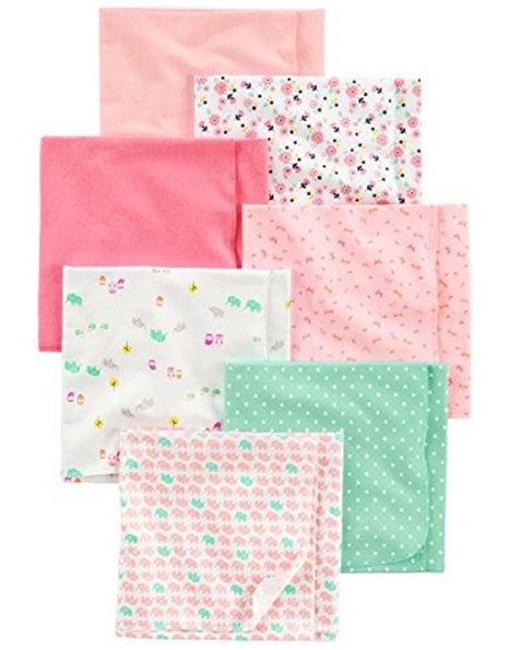 Simple Joys by Carters Baby 7-Pack Flannel Receiving Blankets, Pink/White, One Size (Pack of 7)