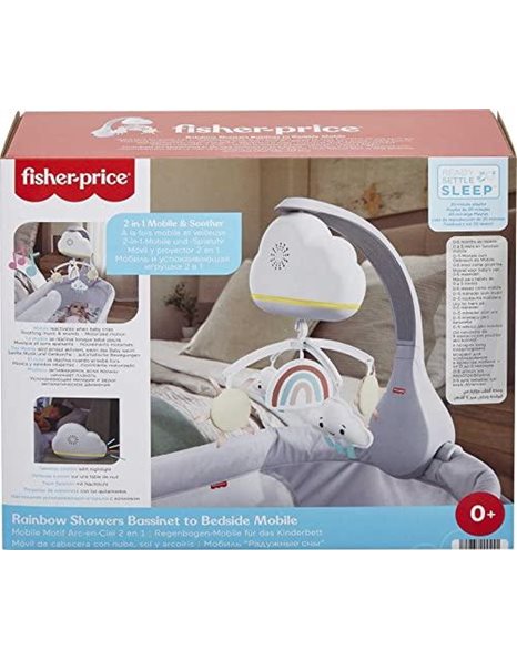 Fisher-Price Rainbow Showers Bassinet to Bedside Mobile, 2-in-1 Cot Mobile and Soother with Nightlight, 20-Minute Playlist, For Newborn, Baby, or Toddler, HBP40