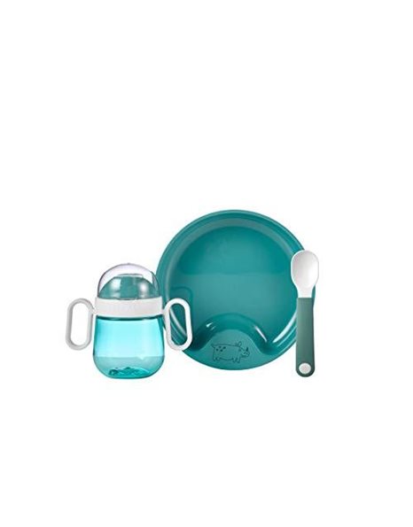 Mepal – Baby dinnerware 3-Piece Set Mepal Mio – Includes Leak-Proof Sippy Cup, Trainer Plate & Trainer Spoon – Dishwasher Safe & BPA-Free - Set of 3 - Deep Turquoise