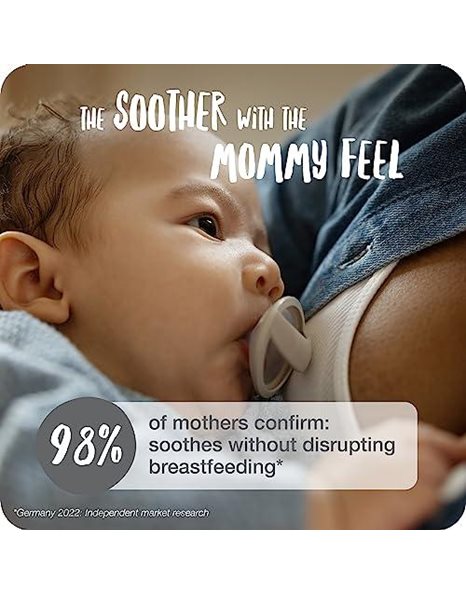NUK MommyFeel Baby Dummy | 0-9 Months | Breastfeeding Friendly Soothers | BPA-Free Silicone | Greige | 2 Count