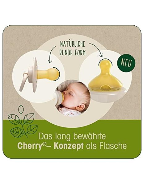 nip Cherry Green Wide Neck Bottle 150 ml, Sustainable, Cherry-Shaped Teat, Natural Latex, Anti-Colic, from Birth Also for Breastfeeding, Colour Brown