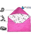 Medi Partners Swaddling Blanket 100% Cotton 85x85cm Double-Sided Multifunctional Plush Blanket With a hood for Pushchairs Soft Fluffy (Teddybar with dark pink Plush)