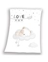 Herding Baby Blanket, Sleeping Little Bear Motif, 75 x 100cm, Soft Polyester, White