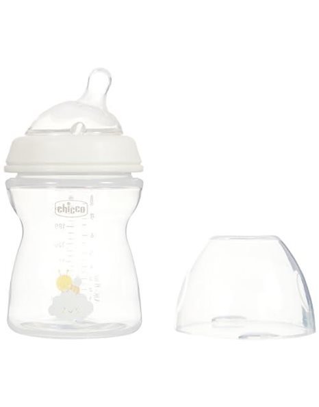 Chicco Natural Feeling Anti-Colic Baby Bottle for 2+ Months, 250 ml, with Soft Silicone Teat and Double Valve, Natural and Instinctive Feel When Vacuuming, Plastic Bottle