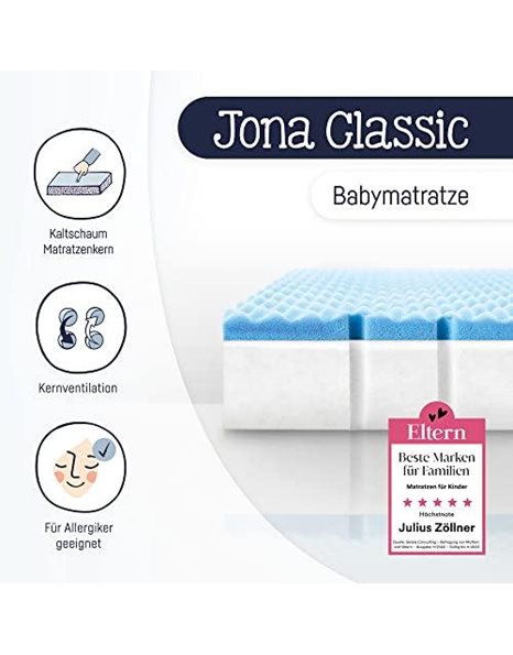 Julius Zollner Jona Classic Baby Mattress 70 x 140 cm, Made in Germany, Tested for Harmful Substances According to Oeko-Tex Standard 1