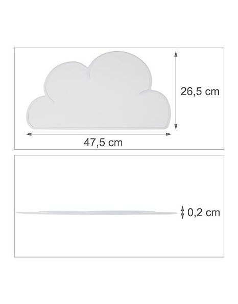Relaxdays Childrens Place Mat Set, 2x Pack, Cloud Design, Silicone, Easy to Clean, W x D: 47.5 x 26.5 cm, Light Grey, Leather, 0.2 x 47.5 x 26.5 cm