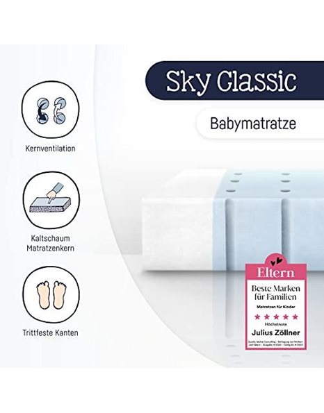 Julius Zollner Sky Classic Baby Mattress, 60 x 120 cm, Made in Germany, Tested for Tested for Harmful substances According to Oeko-Tex Standard 100