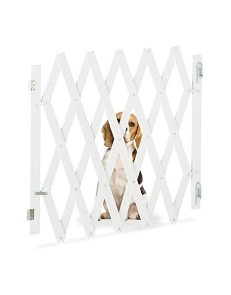 Relaxdays Dog Barrier Extendible up to 126 cm, 70-82 cm High, Bamboo, Dog Safety Gate for Stairs and Doors, White