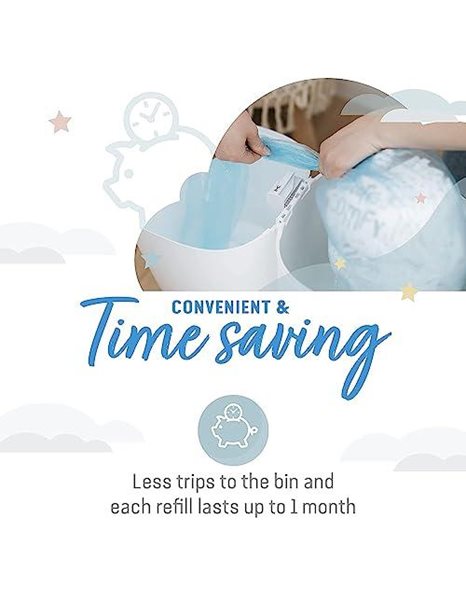 Angelcare - Nappy Disposal System - Includes 3 Round Refills - Push & Lock System