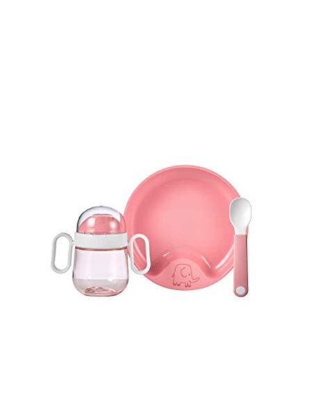 Mepal – Baby dinnerware 3-Piece Set Mepal Mio – Includes Leak-Proof Sippy Cup, Trainer Plate & Trainer Spoon – Dishwasher Safe & BPA-Free - Set of 3 - Deep Pink