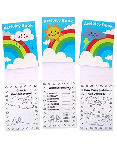 Baker Ross FC962 Rainbow Mini Activity Books for Kids - Pack of 12, Entertaining Travel Activities, Party Favours, and Colouring Books for Children