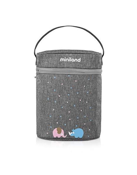 Miniland 89320 Thermal Bag for Thermos and Baby Bottles, Insulated Bag, Double Azure Rose, Grey