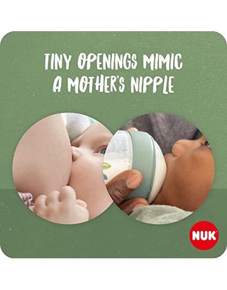NUK for Nature Replacement Baby Bottle Teats Small 0-6 Months Breast-Like Sustainable Silicone with Anti Colic Vent BPA-Free 2 Count, Clear