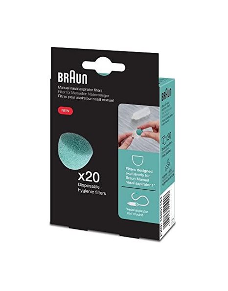 Braun Manual Nasal Aspirator 1 Filters (Nasal Suction, Congestion Relief, Baby, Newborn, 0+ Months, Mucus Extractor, Robust, Large Filters, hygienic, Single-use, Disposable, Without BPA) BNF020EU