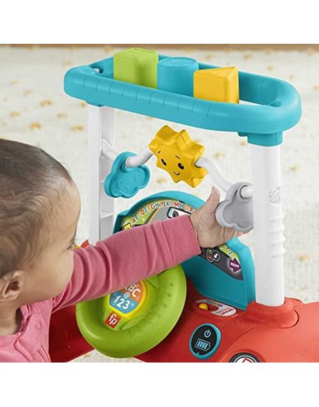 Fisher-Price 2-Sided Steady Speed Walker (Multi Edition Italian, Spanish, Portuguese, English), car-themed baby walking toy with Smart Stages learning and activities, HJP46