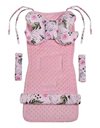 Universal Insert for a pram and a Stroller seat 5pcs. Overlay for The Belt + Overlay for The Headband Cotton Plush Medi Partners (Flowers with Light Pink Plush)