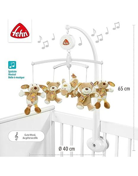 Fehn 160741 Rainbow Musical Mobile – Music Box Mobile with Cute Teddy Bears to Listen to and be Amazed At – with the Melody Guter Mond (Dear Moon) – for Attaching to the Bed for Babies up to 5 Months – Height : 65 cm, Diameter 40 cm