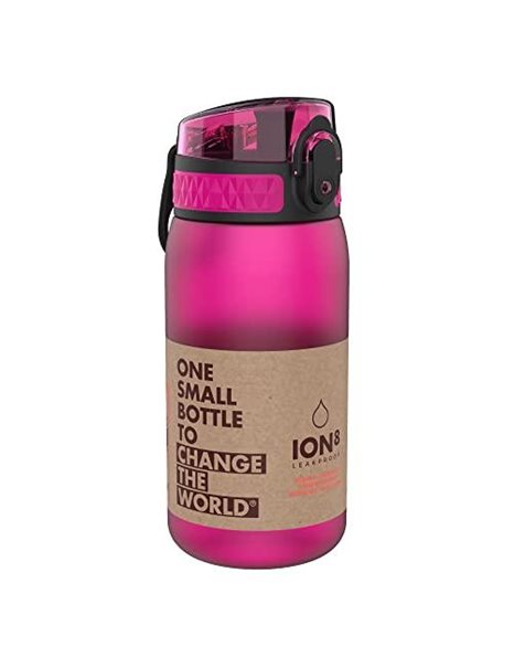 Ion8 Kids Water Bottle, 350 ml/12 oz, Leak Proof, Easy to Open, Secure Lock, Dishwasher Safe, BPA Free, Carry Handle, Hygienic Flip Cover, Easy Clean, Odour Free, Carbon Neutral, Hot Pink