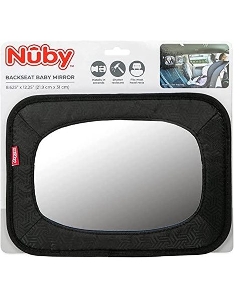 Nuby Dr. Talbots - Car Mirror for Baby Back Seat - Baby Mirror with Fully Adjustable Straps - Shatterproof - Installed in Seconds - Black - Keep an eye on your child!