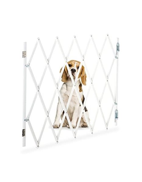 Relaxdays Safety Gate, Dog Barrier, Extendable up to 118 cm, 69-82.5 cm high, Bamboo & Iron, Stairs & Doors Guard, White