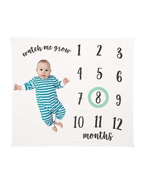 Little Pear Baby Milestone Blanket, Gender-Neutral Baby Monthly Growth Chart, Baby Milestone Photo Background, Gift for New and Expecting Parents, Black and White