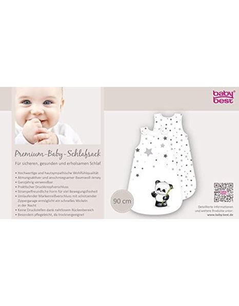 Herding Baby Best Baby-Sleeping Bag, Panda Motif, 90 cm, Allround Zipper and Snap Buttons, White