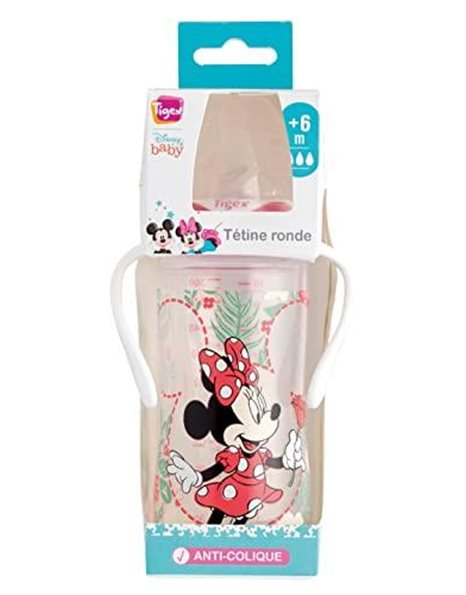 Tigex 3-Speed Bottle with Removable Handles | + 6 Months | 300 ml | Silicone Teat | Anti-Colic | BPA Free | Disney Minnie Mouse