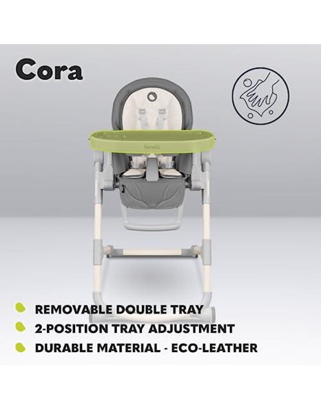 Lionelo LO-CORA Stone Childrens High Chair Baby Chair Adjustable Foldable Double Tray Grey