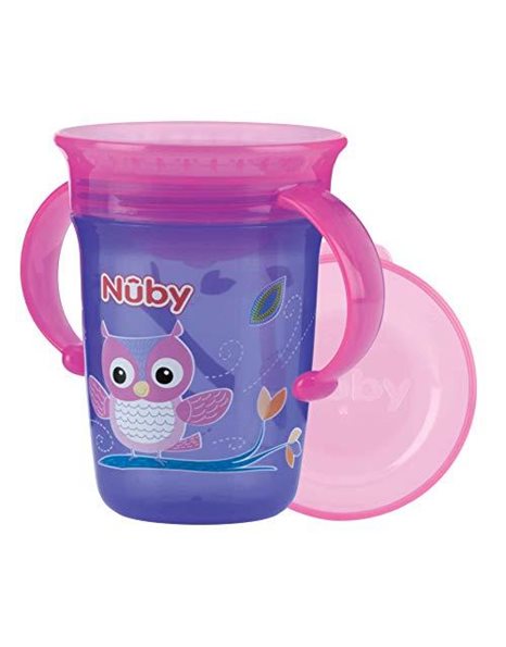 Nuby - 360° Wonder Cup with Handles - Drinking Cup with 360° Rim - 240 ml Leak-Proof Cup for Babies and Children - BPA-Free - Purple - 6+ Months