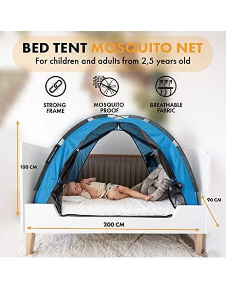 DERYAN Bedtent - < 1 mm Mosquito Net - Protects your sleeping child against mosquitoes and insects - Including carrying bag - Blue