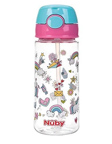 Nuby - Cup with Soft Drinking Straw and Push Button Made of Tritan 540 ml - 4 Years + Pink