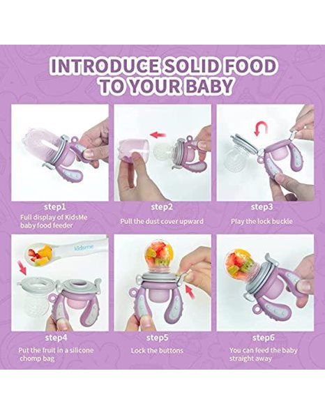 KidsMe Baby Food Feeder - Silicone Baby Fruit Feeder, Baby Feeding Supplies for Fresh Mesh Food and Fruits, BPA-Free Soothing Teething Pacifiers Teether Toys for Babies of 6-24 Months Toddlers Infants
