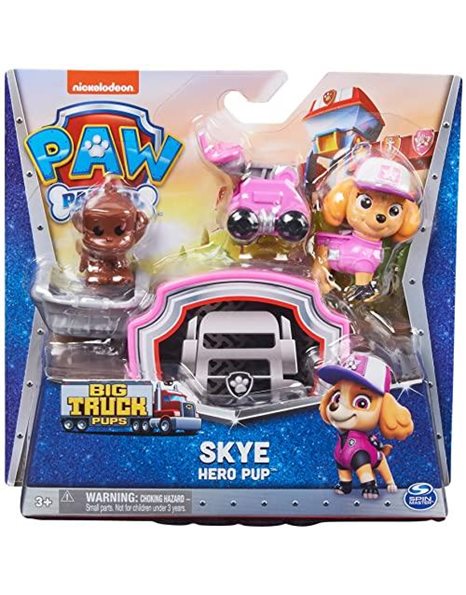 Paw Patrol Big Truck Pups Skye Action Figure with Clip-on Rescue Drone, Command Center Pod and Animal Friend Kids Toys for Ages 3 and up