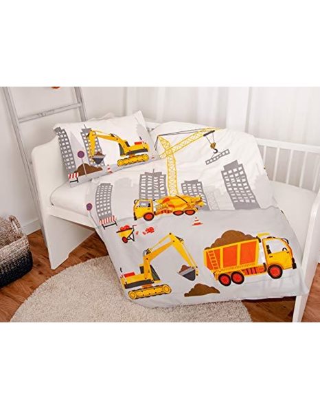 Herding Baby Best Toddler Bedding Set, Jana Construction Site, Reversible Design, Duvet Cover 100 x 135 cm, Pillow Case 40 x 60 cm, Flannel