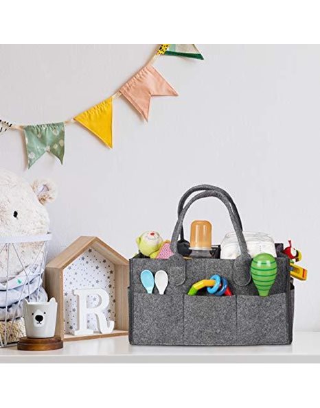 Relaxdays Baby Nappy Caddy, 11 Compartments, Removable Divider, Portable, Felt Car, Changing Table Organiser, Dark Grey