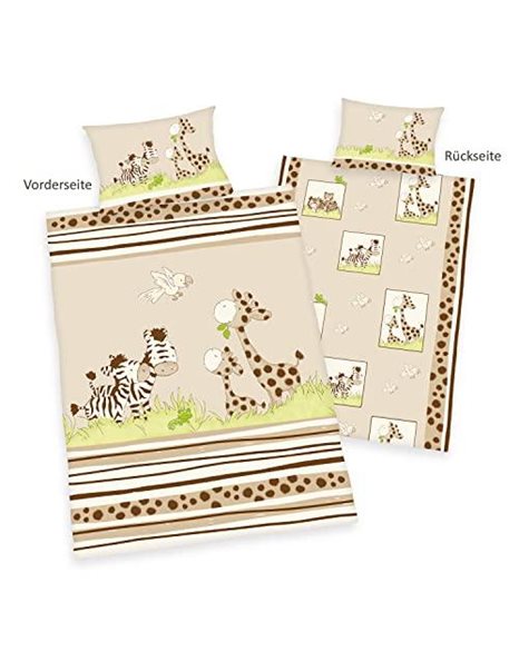 Herding BABY BEST Toddler Bedding Set, Reversible Motif Jana Zebra, Duvet Cover 100 x 135 cm, Pillow Case 40 x 60 cm, Cotton/Renforce