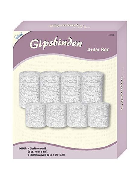 Mammut 144008 Plaster Bandages 4 + 4 Pack, 8 Modelling Bandages in 2 Sizes as Accessories and Extension for Plaster Cast Baby Belly Set, for Moulding a Plaster Belly for Creatives, White, 1000 g