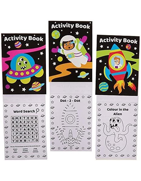 Baker Ross FX314 Solar System Mini Activity Books - Pack of 12, Entertaining Travel Activities, Party Favours, and Colouring Books for Children